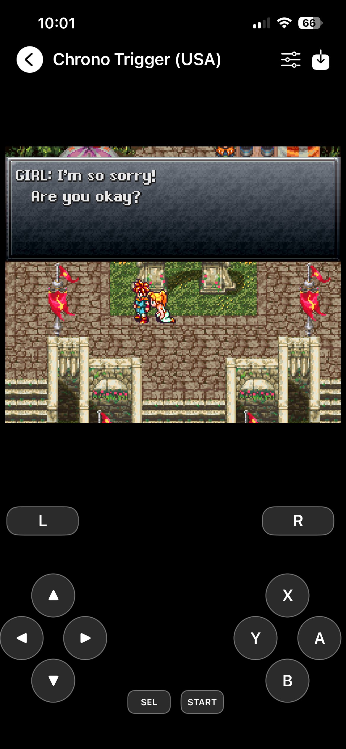 Chrono Trigger running with SNES touchscreen controls.
